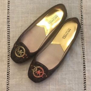 Michael Kors flats. Brown leather w/ gold hardware